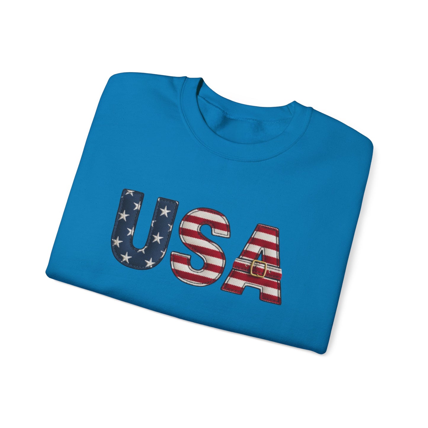 Faux Patchwork USA Sweatshirt, Patriotic Quilt Style Top, Rustic Americana Crewneck, 4th of July Shirt, Country USA Sweater, Vintage Flag Top
