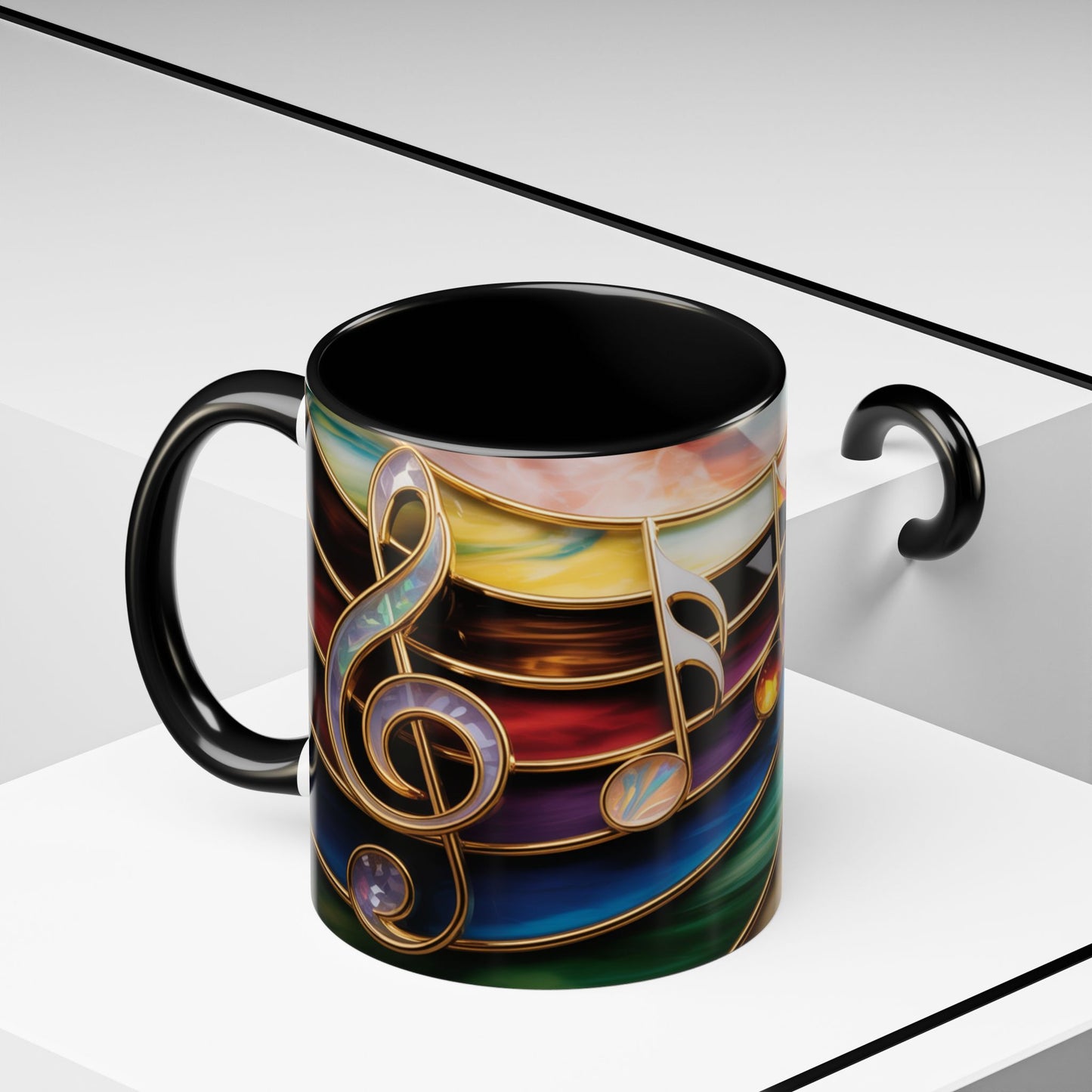 Stained Glass Music Notes Mug - Colorful Music Lover Gift - Music Teacher Mug - Treble Clef Coffee Cup - Musician Gift Idea - 11oz & 15oz Ceramic Mug
