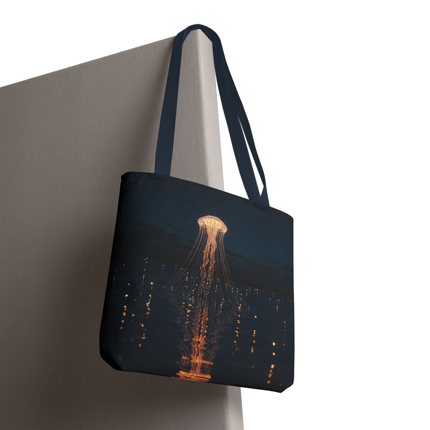 Luminous Jellyfish Tote Bag, Glow-Inspired Ocean Design Shoulder Bag, Durable Polyester Tote For Everyday Style, Gifts, And Coastal Fashion
