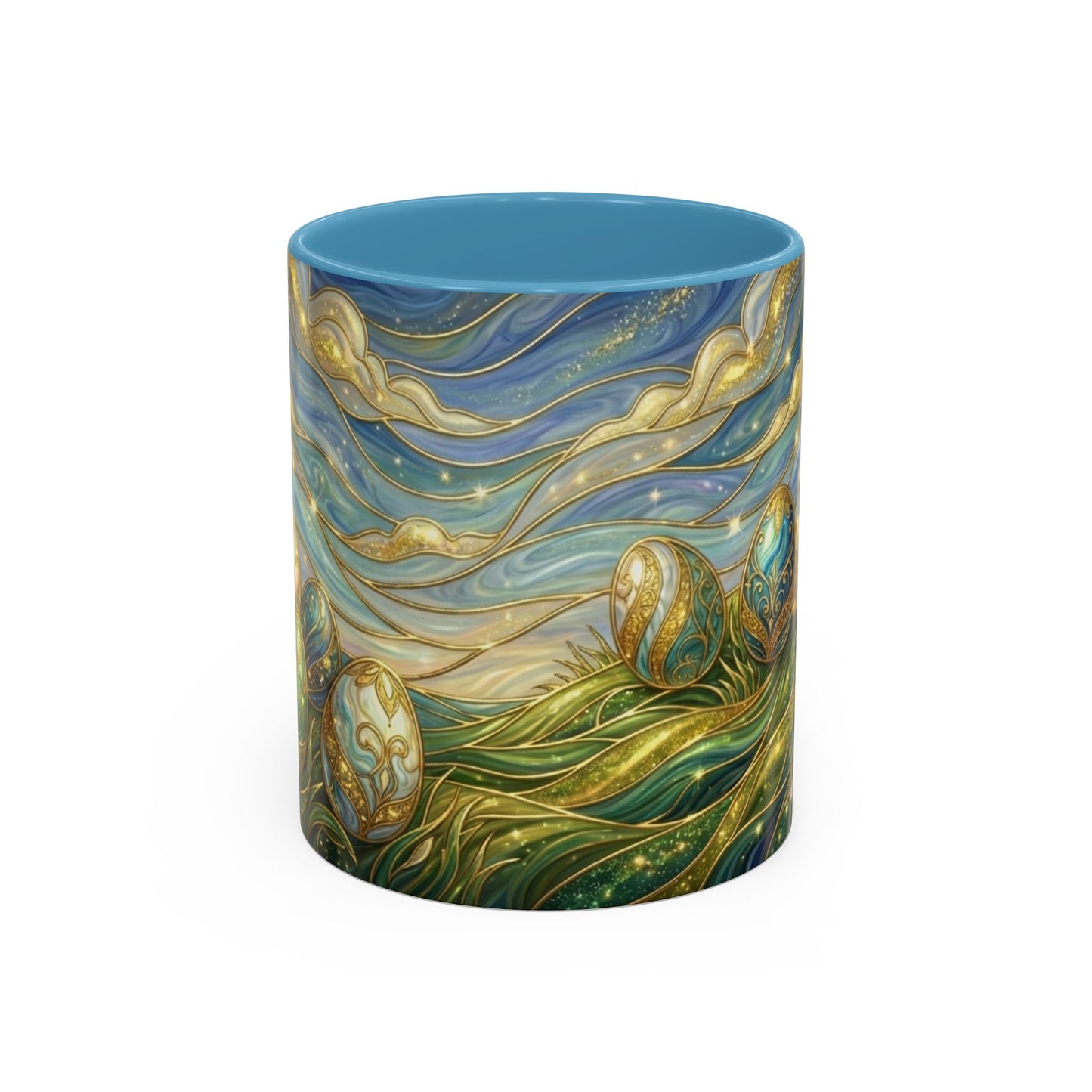 Stained Glass Easter Egg Mug, Magical Spring Floral Coffee Cup, Art Nouveau Fantasy Teacup, Elegant Celestial Starry Sky Mug Gift Idea