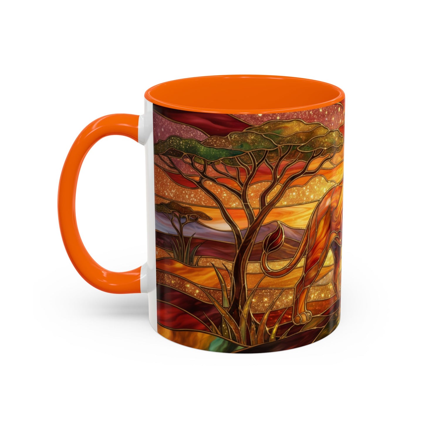 Stained Glass Lion Mug, Majestic Lion Coffee Cup, African Sunset Art Mug, Safari Wildlife Gift, Colorful Lion Lover Ceramic Mug