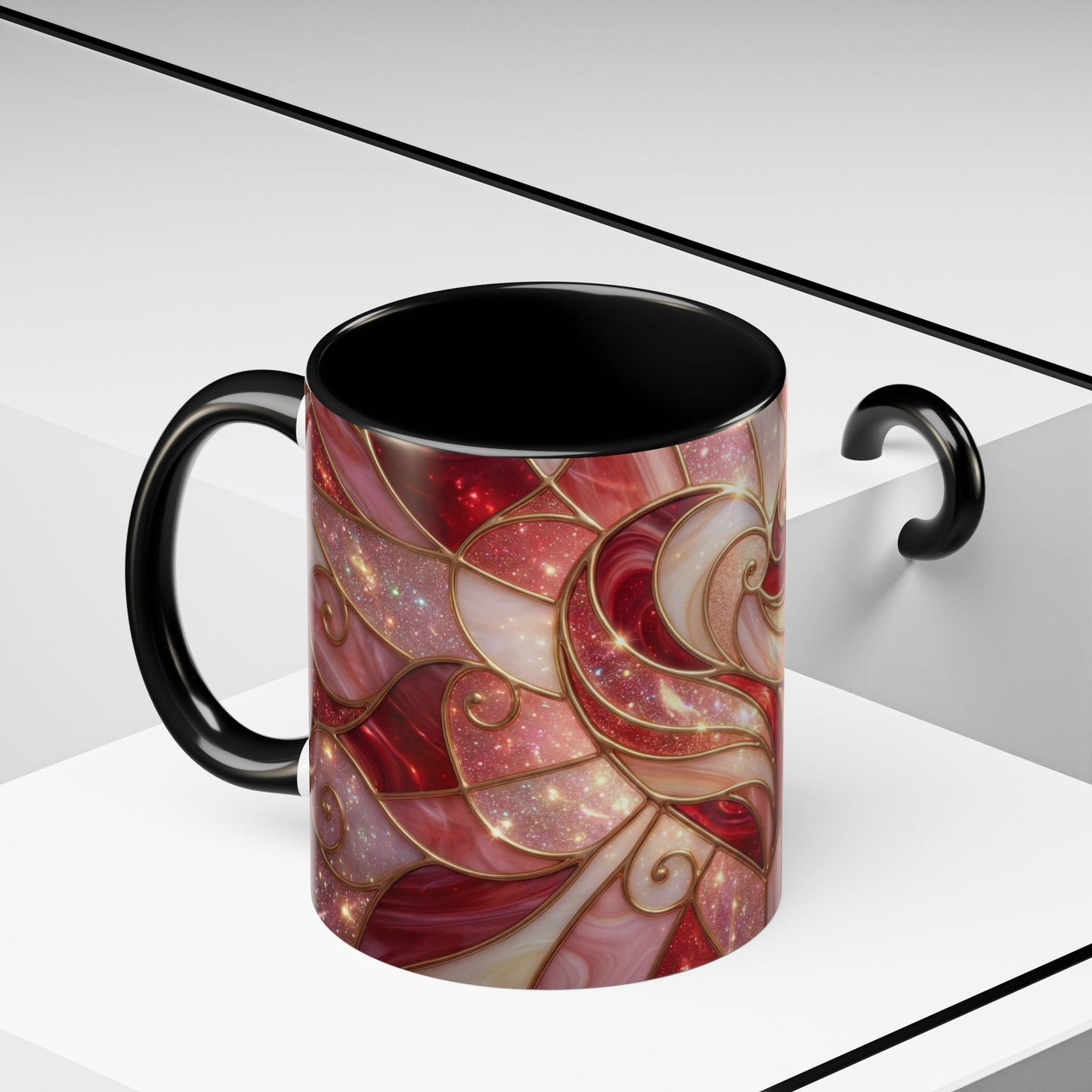 Stained Glass Heart Mug, Valentine Coffee Mug, Romantic Love Cup, Pink Red Ceramic Mug, Gift For Her, Anniversary Gift
