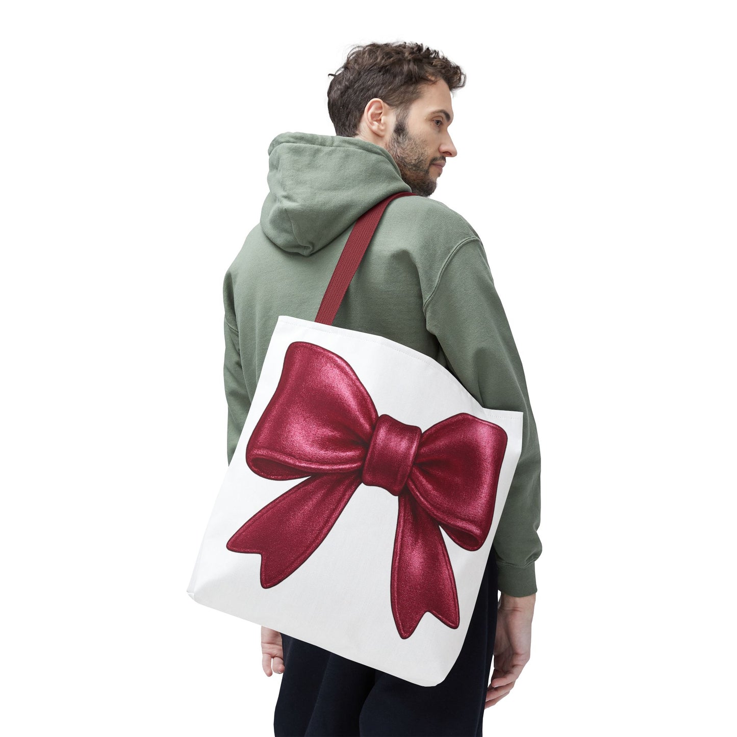 Chic Red Bow Tote Bag – Cute Girly Gift for Her, Fashionable White Bag with Red Handles, Kawaii Aesthetic Purse, Everyday Style