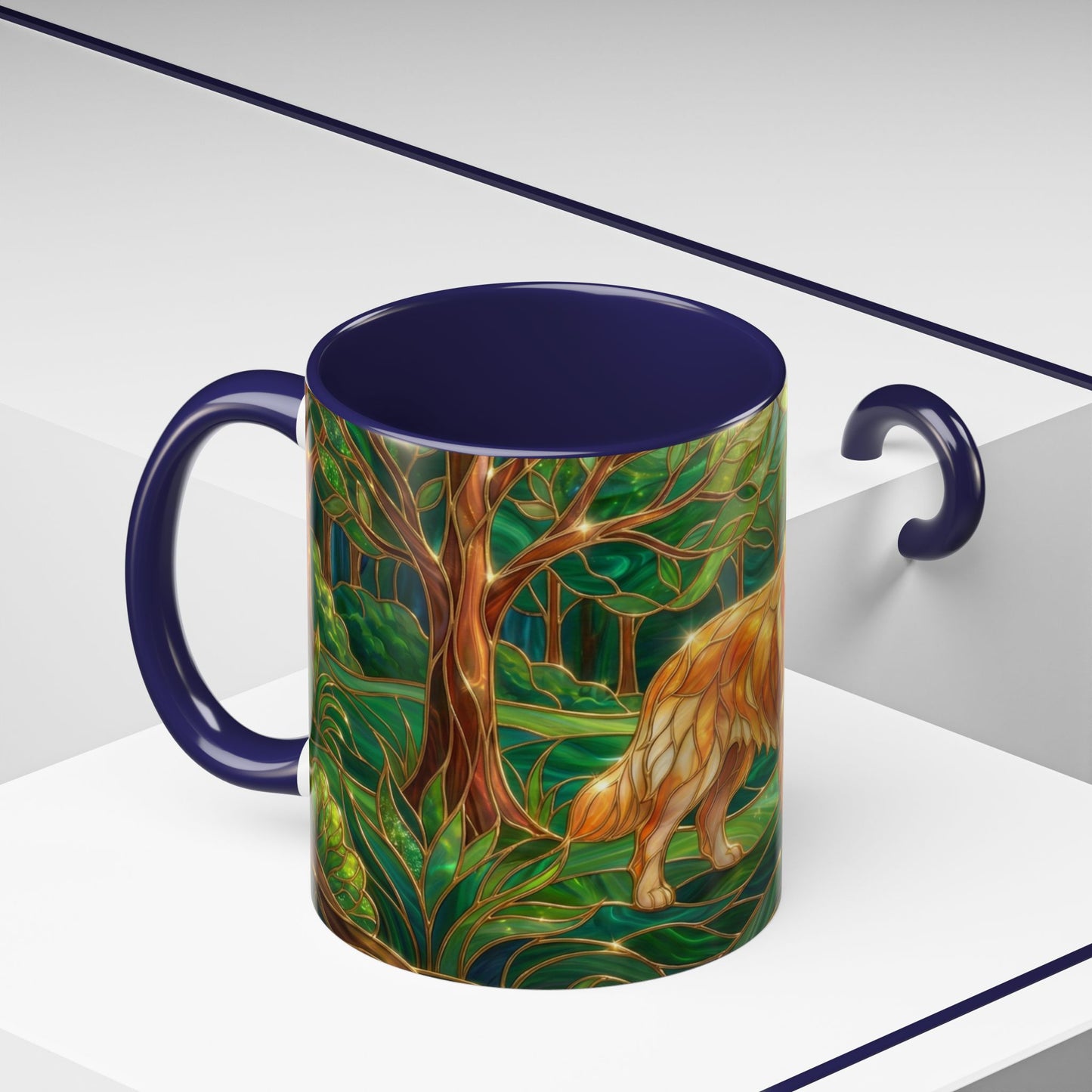 Stained Glass Golden Retriever Mug, Dog Lover Coffee Cup, Forest Dog Art Ceramic Mug, Pet Lover Gift, 11oz 15oz