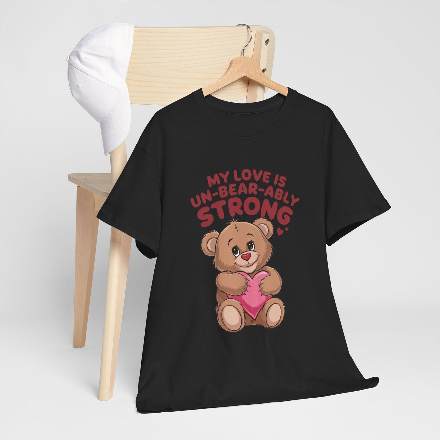 Un-Bear-ably Strong Valentine Shirt, Teddy Bear Heart Tee, Cute Love Graphic T-Shirt, Valentines Gift, Romantic Couple Top, Gift For Her