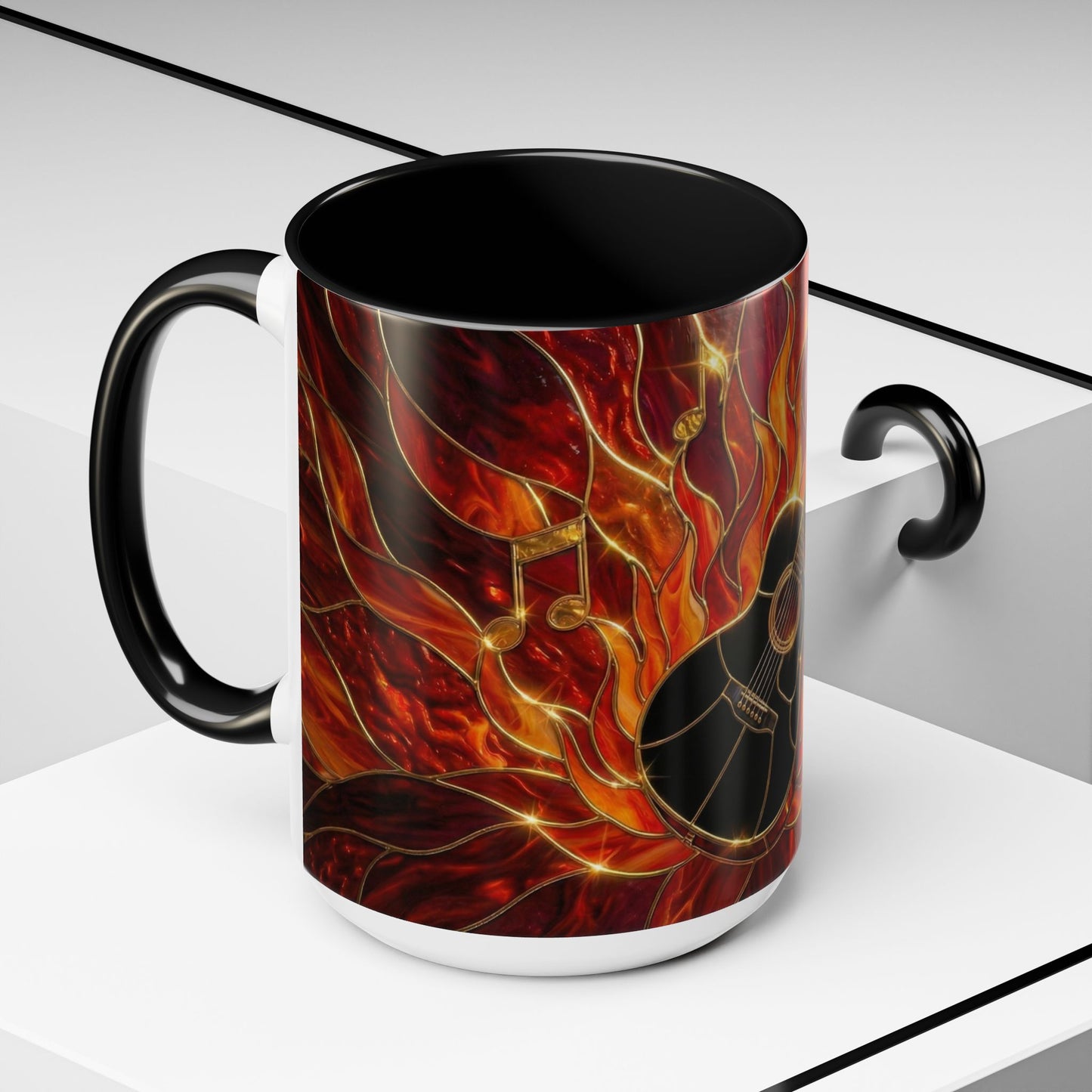 Stained Glass Guitar Mug, Fire Guitar Coffee Mug, Music Lover Gift Mug, Rock Guitar Art Cup, Musician Gift Mug, Guitar Lover Cup