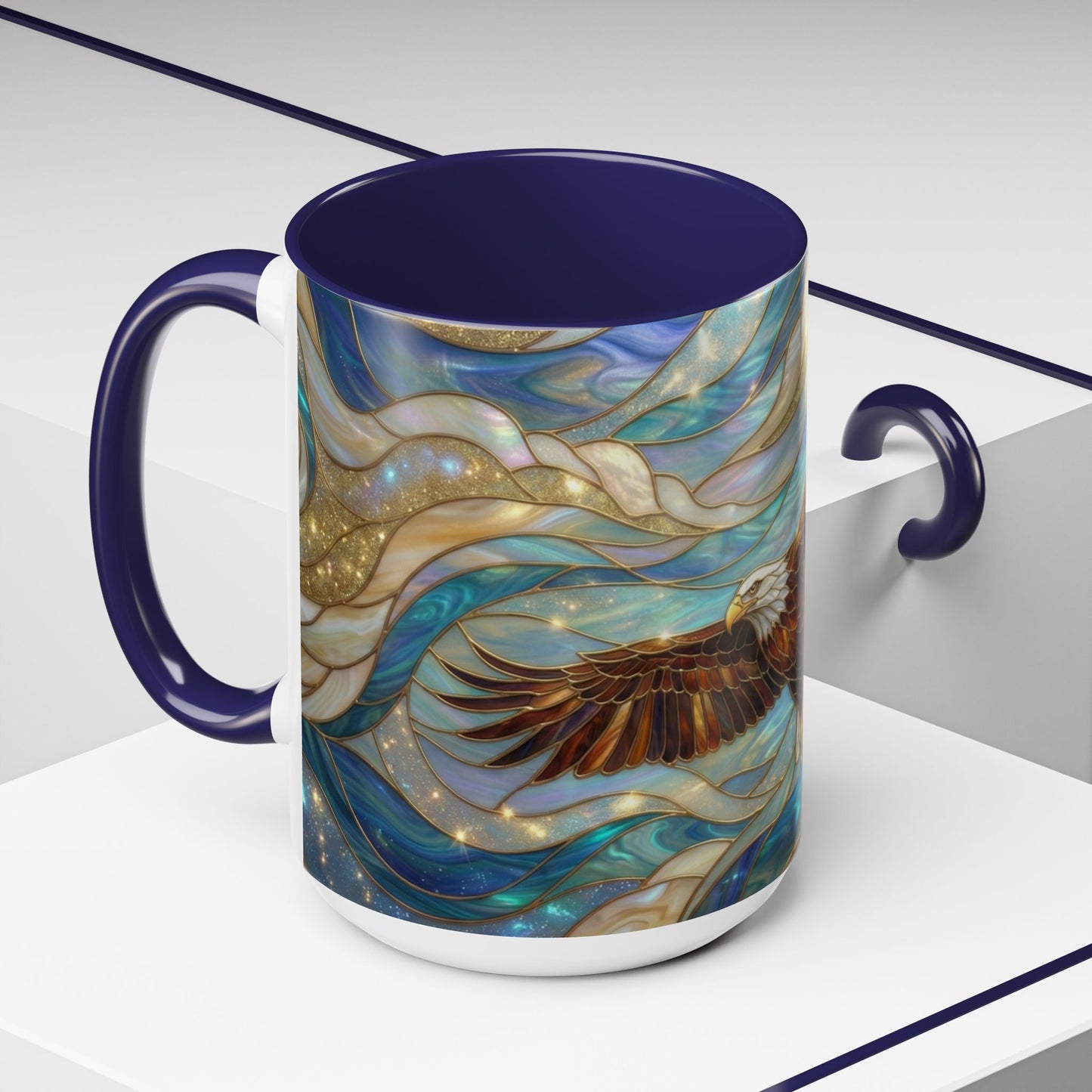 Stained Glass Eagle Mug, Bald Eagle Coffee Mug, Patriotic Eagle Cup, Wildlife Art Mug, Freedom Bird Mug, Nature Art Gift
