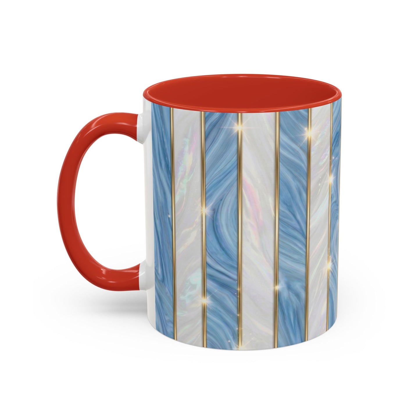Faux Stained Glass Mug, Blue Pearlescent Coffee Cup, Art Deco Stained Glass Decor, Elegant Gold Stripe Teacup, Unique Art Gift For Her