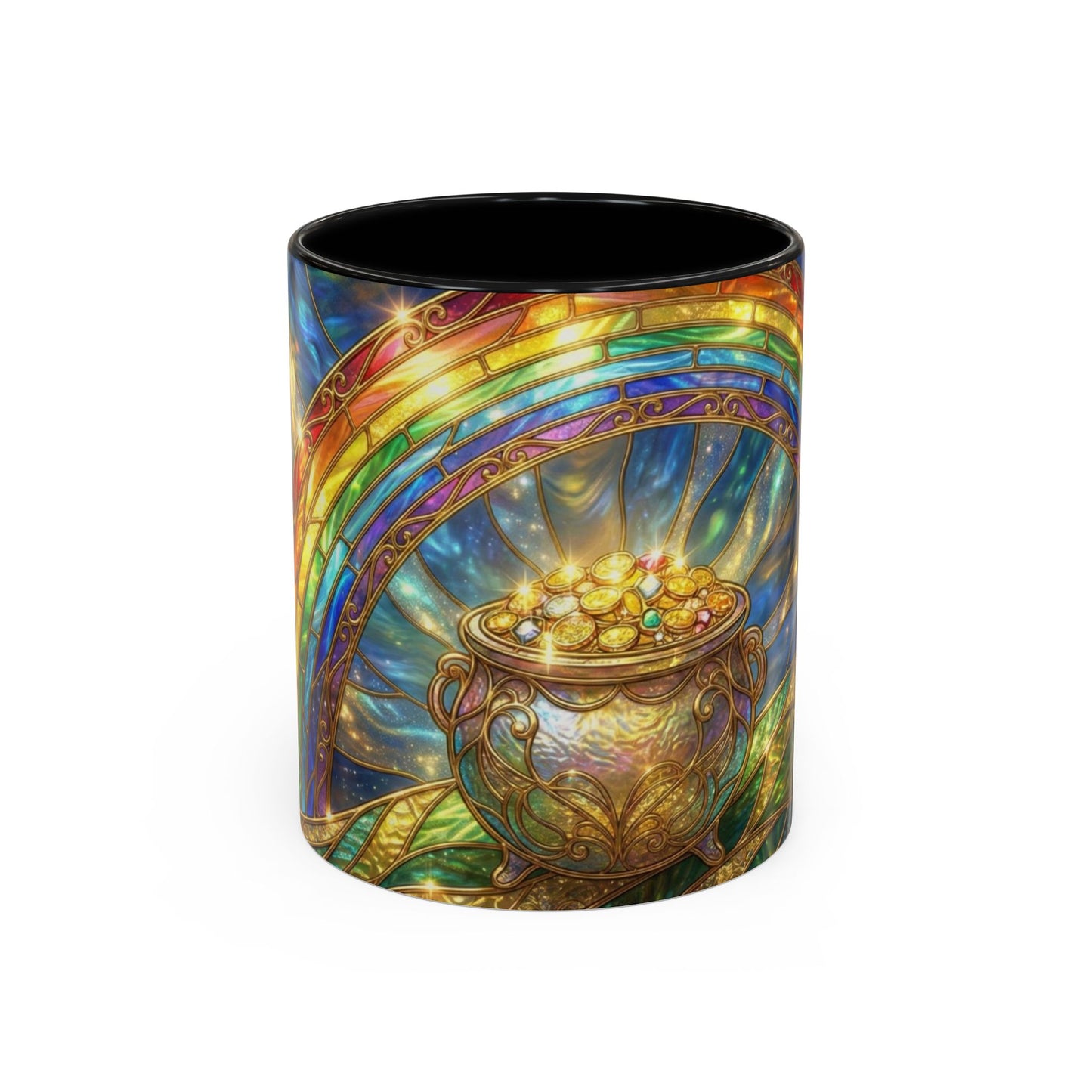 Stained Glass Pot of Gold Mug, Rainbow Coffee Cup, St Patricks Day Gift, Magical Fantasy Tea Mug, Celestial Drinkware, Lucky Irish Gift