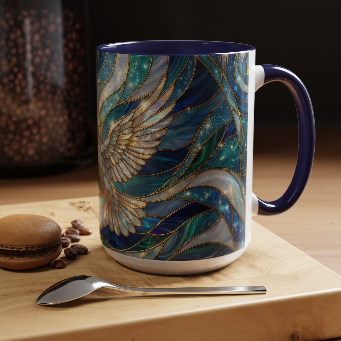 Stained Glass Dove Mug, Christian Coffee Cup, Religious Gift, Faith Art Mug, Holy Spirit Dove, Inspirational Christian Mug