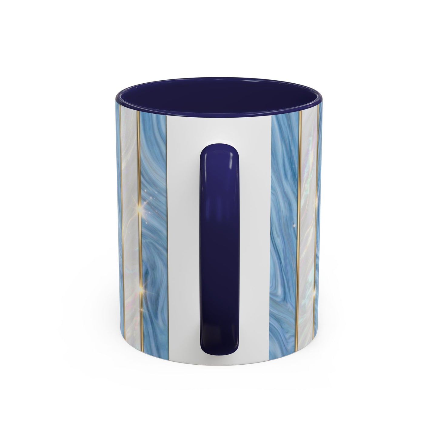 Faux Stained Glass Mug, Blue Pearlescent Coffee Cup, Art Deco Stained Glass Decor, Elegant Gold Stripe Teacup, Unique Art Gift For Her