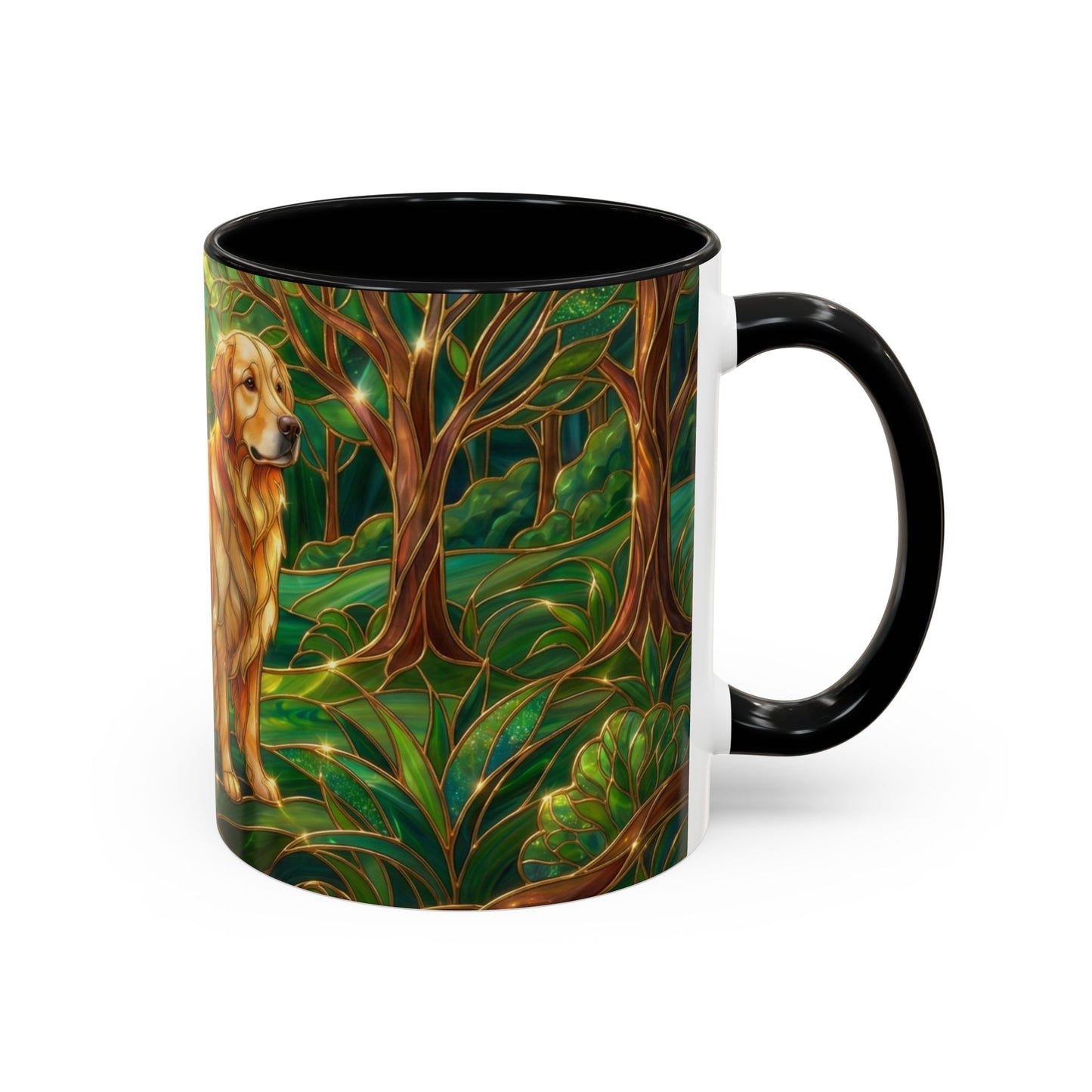 Stained Glass Golden Retriever Mug, Dog Lover Coffee Cup, Forest Dog Art Ceramic Mug, Pet Lover Gift, 11oz 15oz