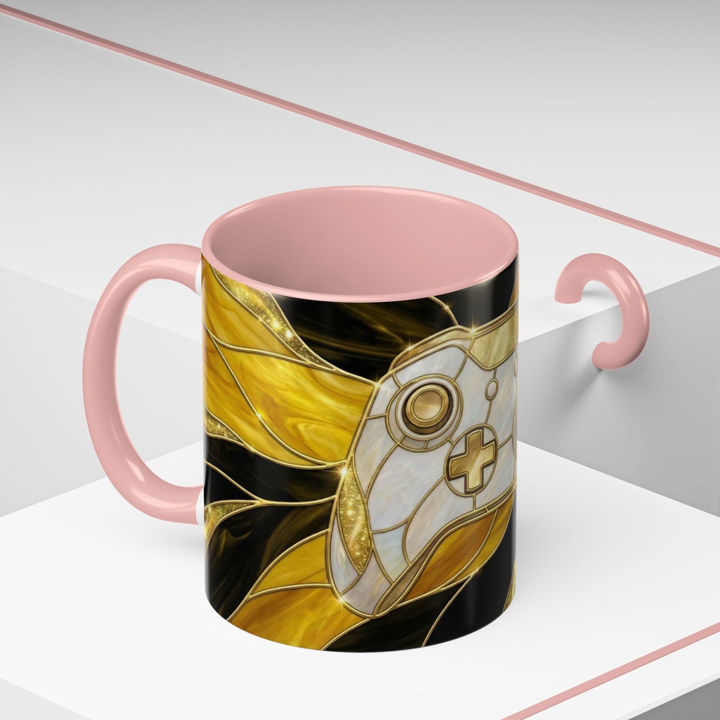 Stained Glass Gamer Mug, Gold Controller Coffee Cup, Video Game Gifts for Him, Gamer Boyfriend Gift, Teen Boy Gaming Mug, Desk Decor