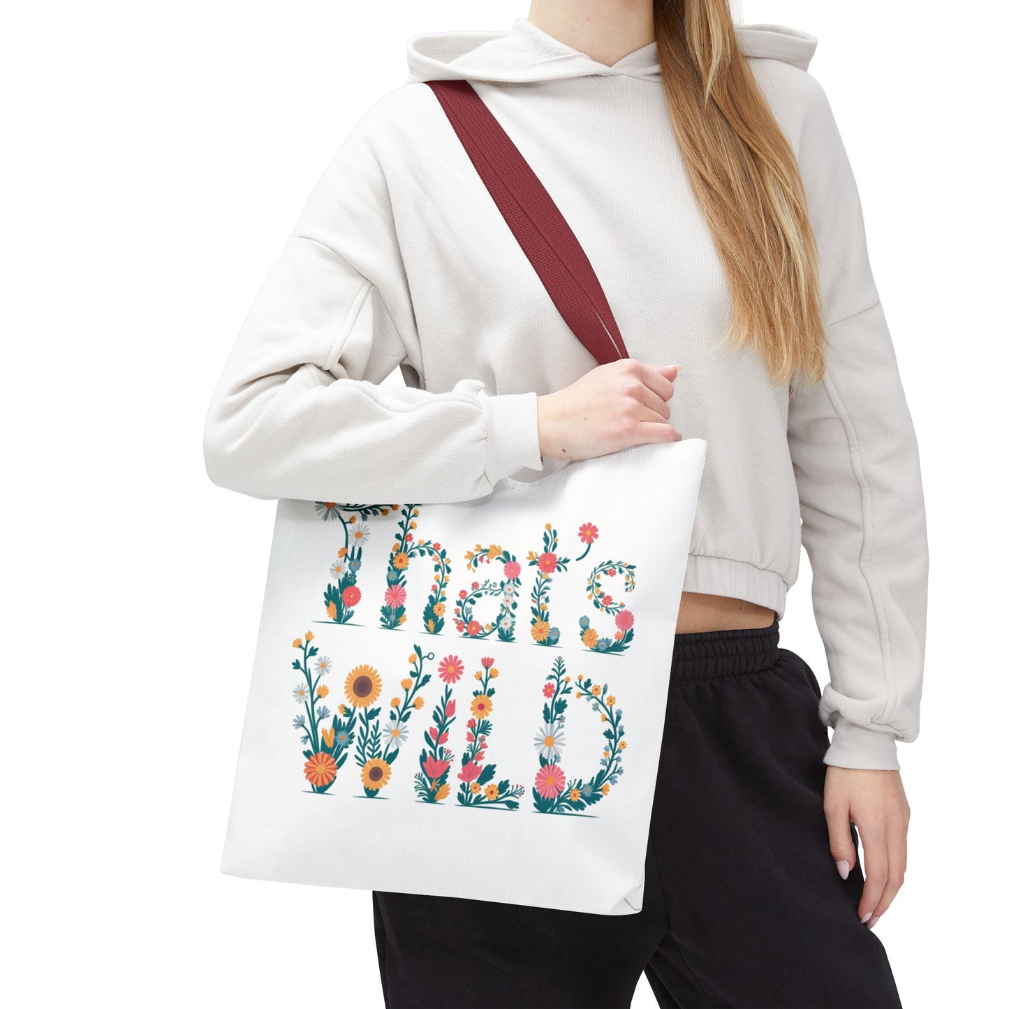 That’s Wild Floral Tote Bag – Cute Boho Canvas Bag With Colorful Flower Lettering, Eco Reusable Shopping Tote, Nature Lover Gift For Everyday Style