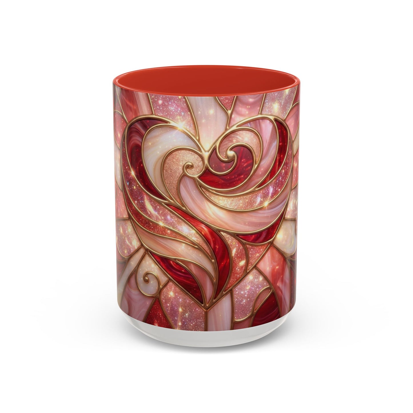 Stained Glass Heart Mug, Valentine Coffee Mug, Romantic Love Cup, Pink Red Ceramic Mug, Gift For Her, Anniversary Gift