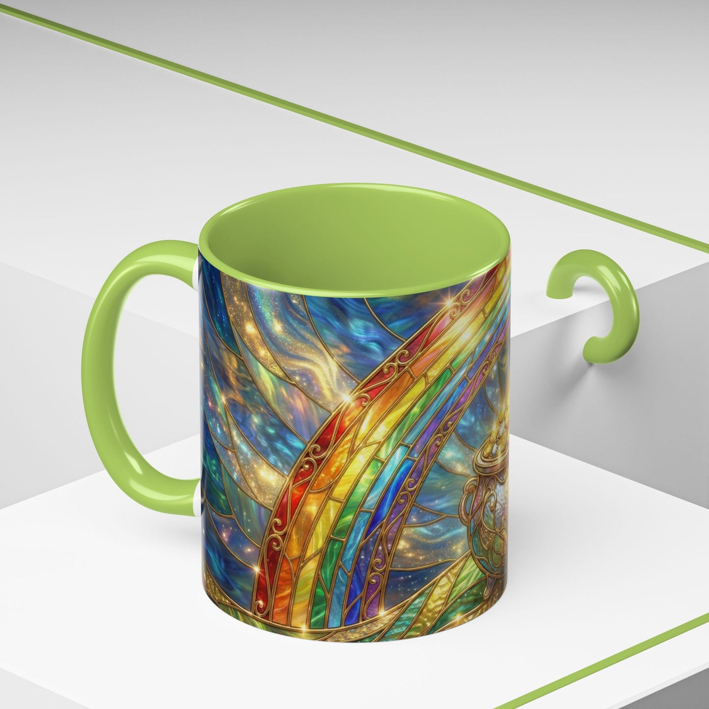 Stained Glass Pot of Gold Mug, Rainbow Coffee Cup, St Patricks Day Gift, Magical Fantasy Tea Mug, Celestial Drinkware, Lucky Irish Gift