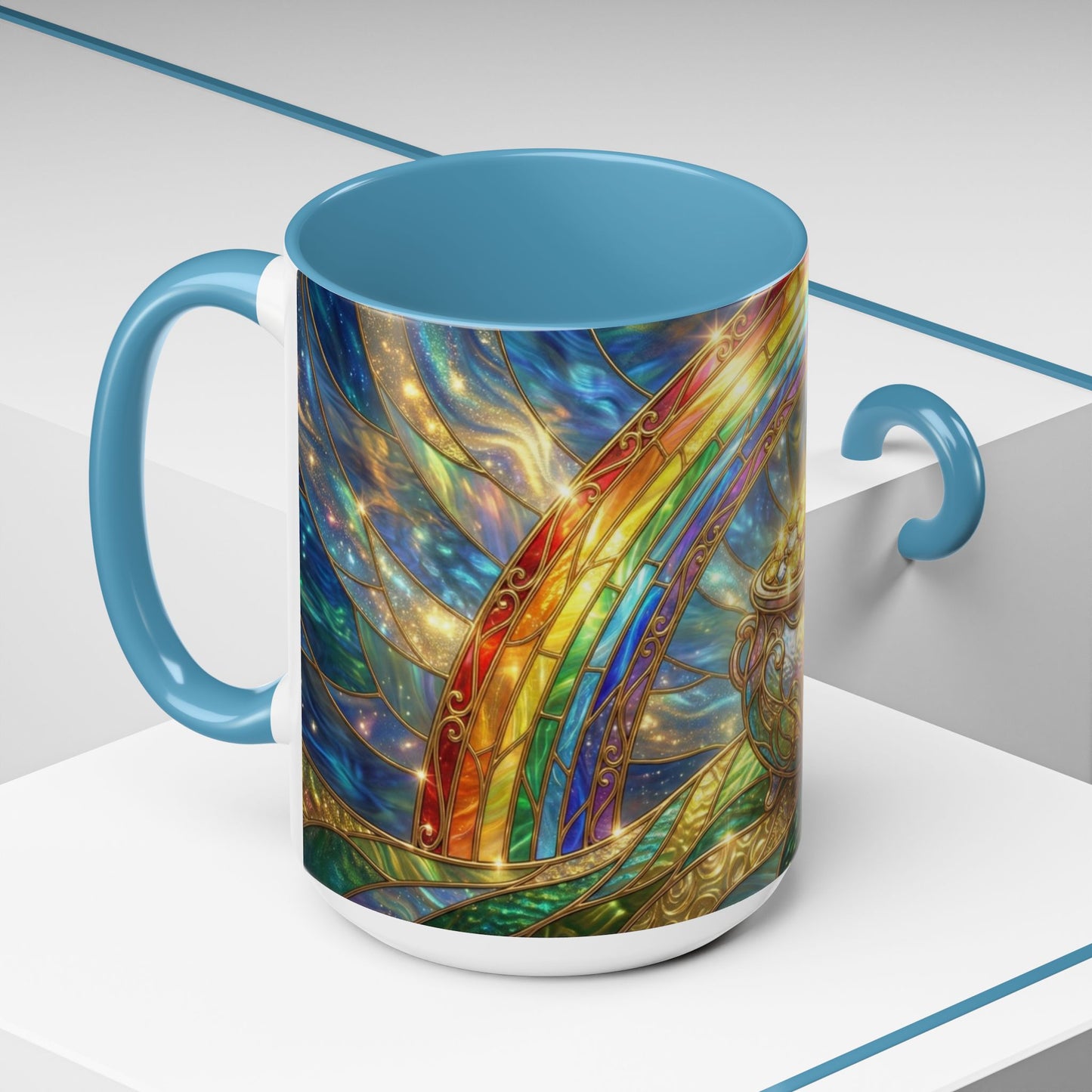 Stained Glass Pot of Gold Mug, Rainbow Coffee Cup, St Patricks Day Gift, Magical Fantasy Tea Mug, Celestial Drinkware, Lucky Irish Gift