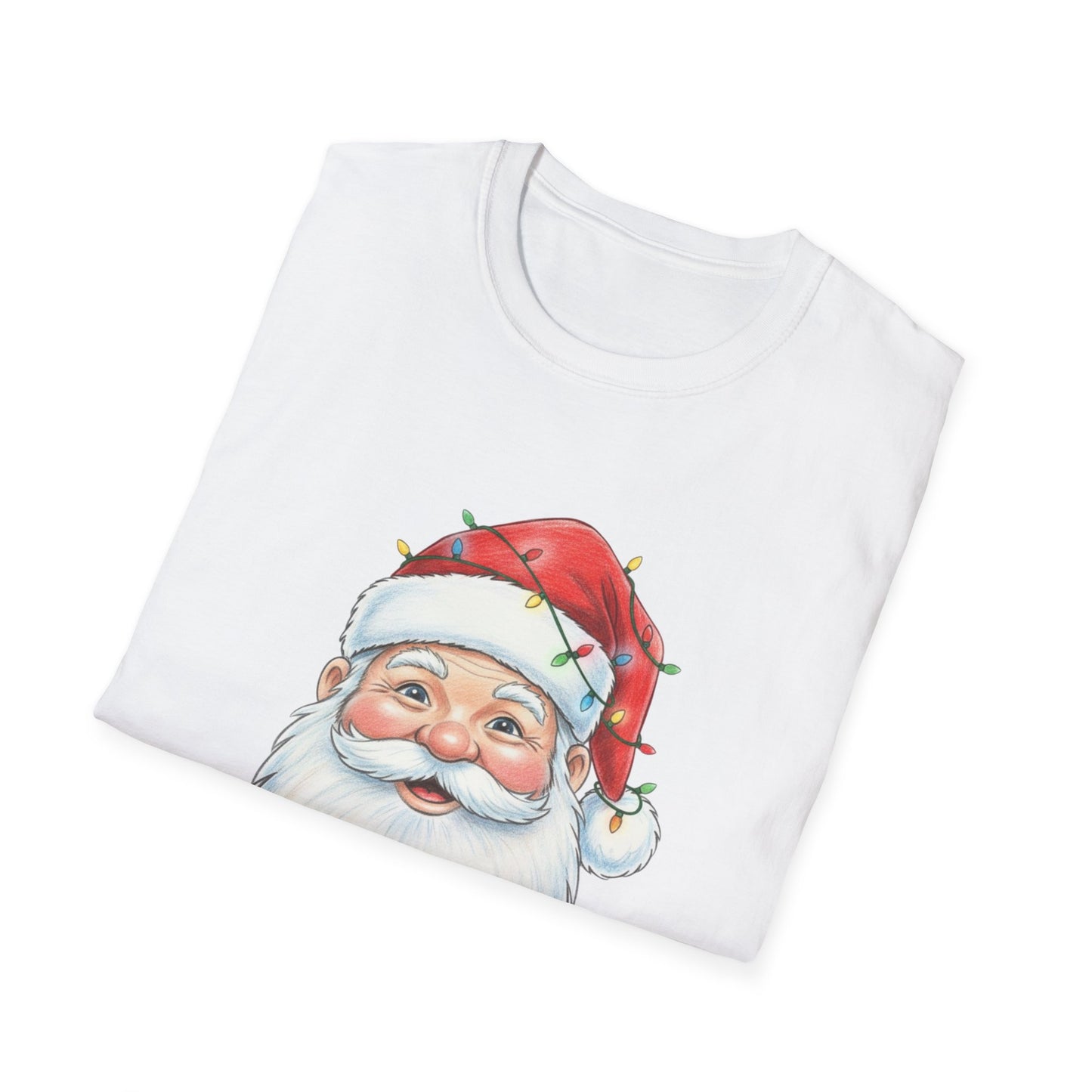 Santa Face Christmas Shirt, Vintage Santa T-Shirt, Santa With Christmas Lights Tee, Cute Christmas Graphic Tee, Holiday Santa Claus Shirt
