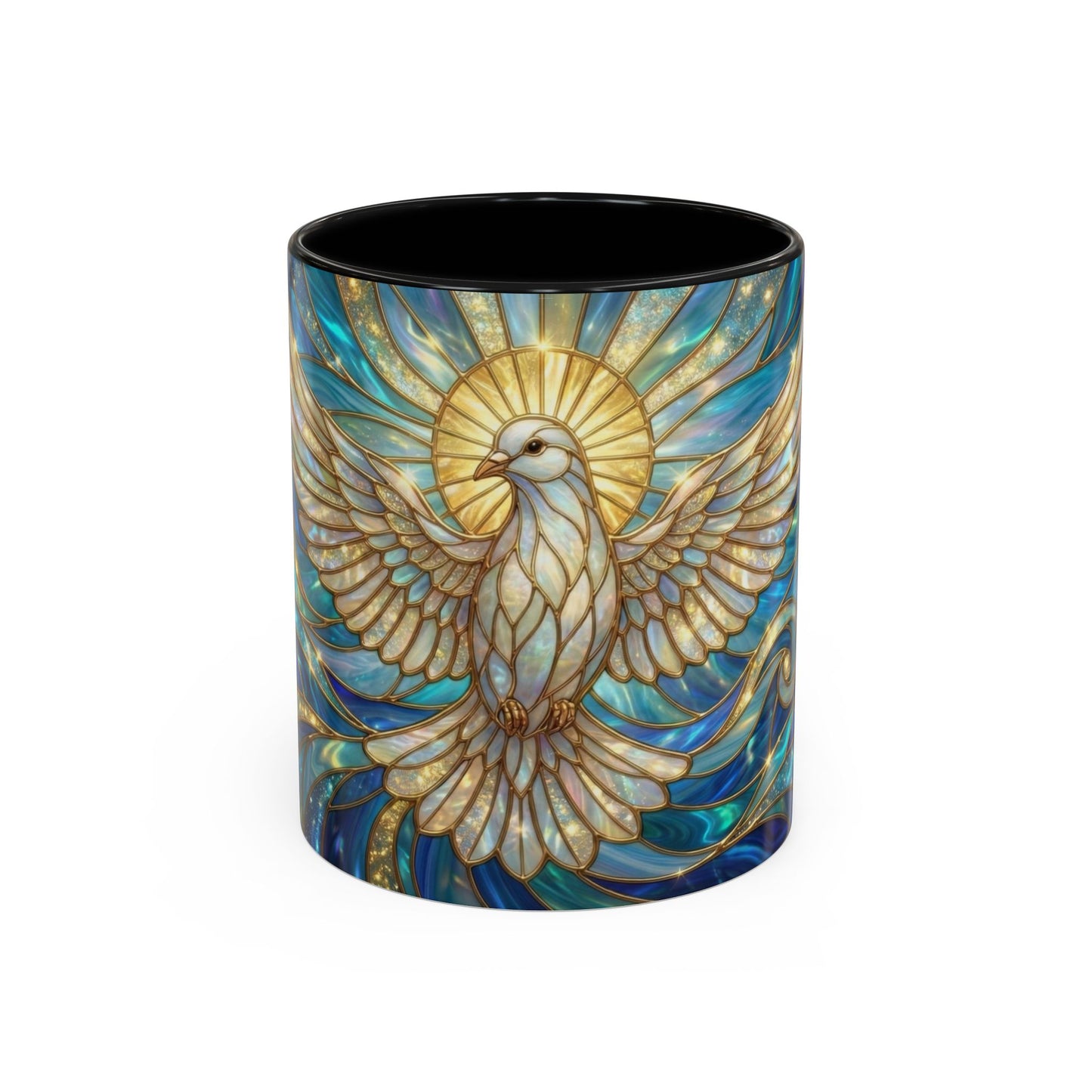 Stained Glass Dove Mug, Peace Dove Coffee Mug, Holy Spirit Dove Cup, Christian Gift Mug, Spiritual Art Mug, Faith Inspired Coffee Cup