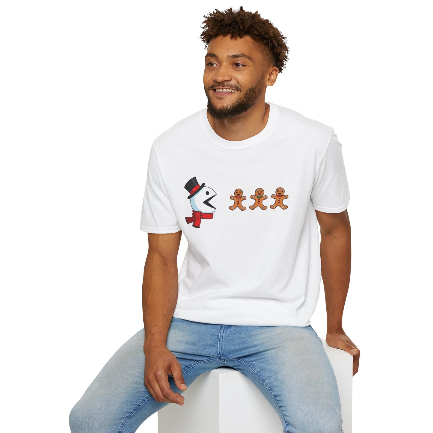 Snowman Pacman Christmas Shirt, Funny Gingerbread Men Tee, Cute Holiday Snowman T-Shirt, Christmas Humor Graphic Tee, Winter Holiday Shirt