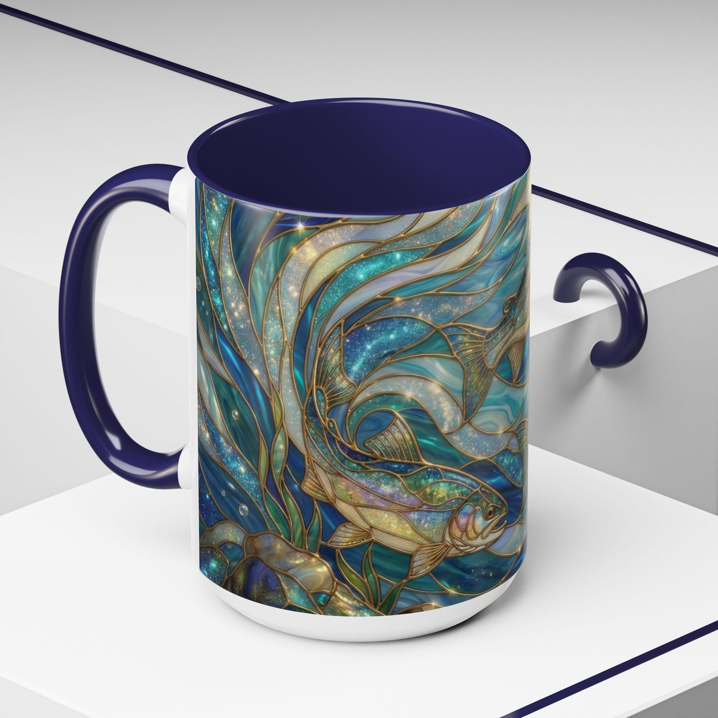 Stained Glass Fish Mug, Fishing Coffee Mug, Trout Art Mug, Fisherman Gift Cup, Wildlife Nature Mug, Angler Gift Mug