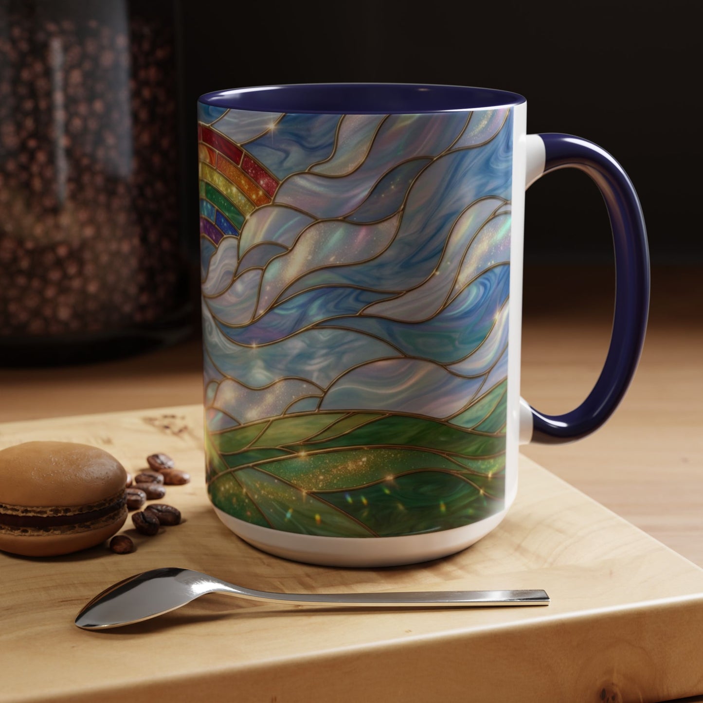 Stained Glass Rainbow Mug, Pot Of Gold Coffee Cup, St Patricks Day Gift, Whimsical Magical Art Mug, Lucky Irish Leprechaun Treasure