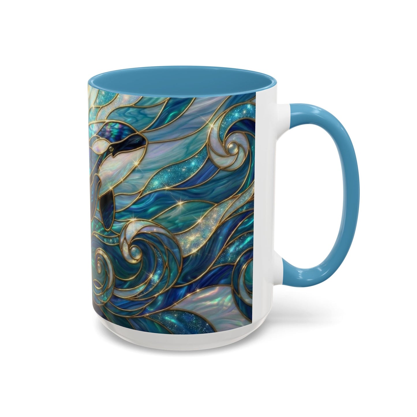 Orca Whale Coffee Mug, Ocean Art Mug, Stained Glass Whale Design, Marine Life Gift, Ceramic Coffee Cup, 11oz 15oz Waves Mug, Coastal Decor