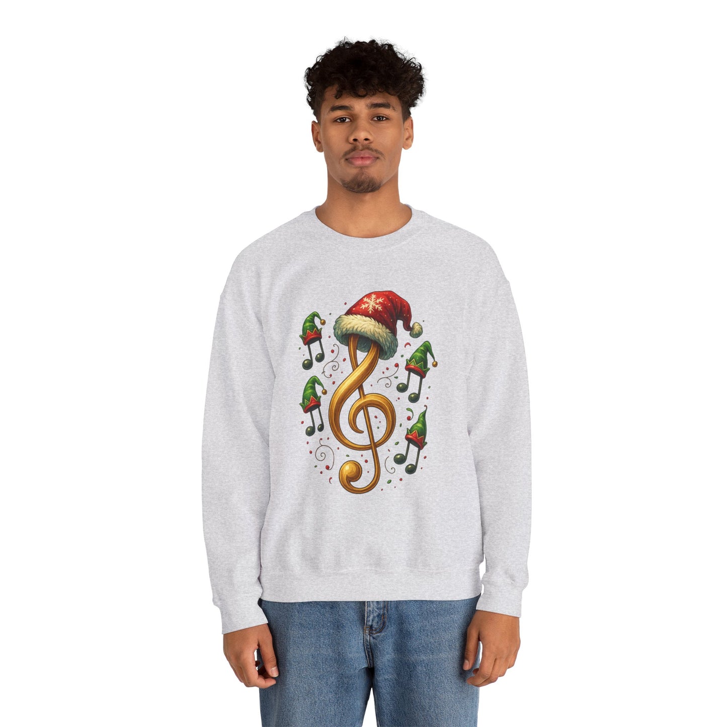 Christmas Music Note Sweatshirt, Holiday Treble Clef Sweater With Santa Hat, Festive Music Lover Gift, Cozy Winter Crewneck Unisex Top