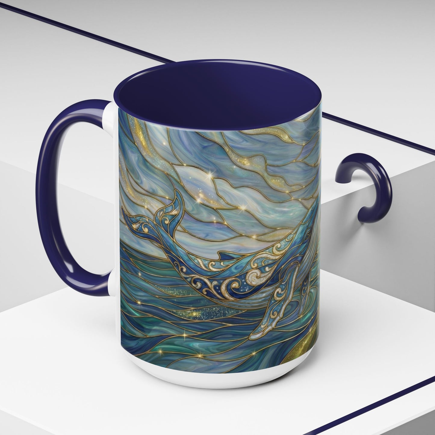 Whimsical Whale & Giraffe Accent Coffee Mug — Artistic Ocean-Sky Illustration (11/15oz)