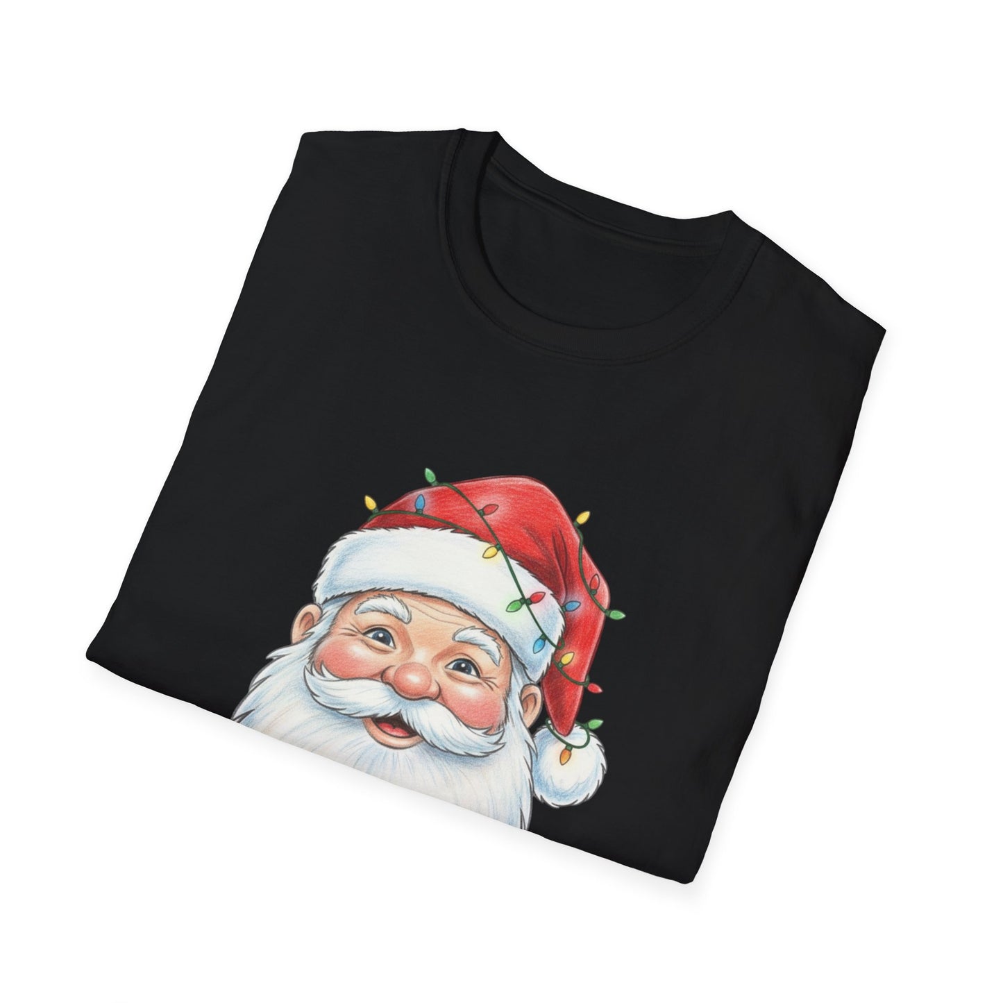 Santa Face Christmas Shirt, Vintage Santa T-Shirt, Santa With Christmas Lights Tee, Cute Christmas Graphic Tee, Holiday Santa Claus Shirt