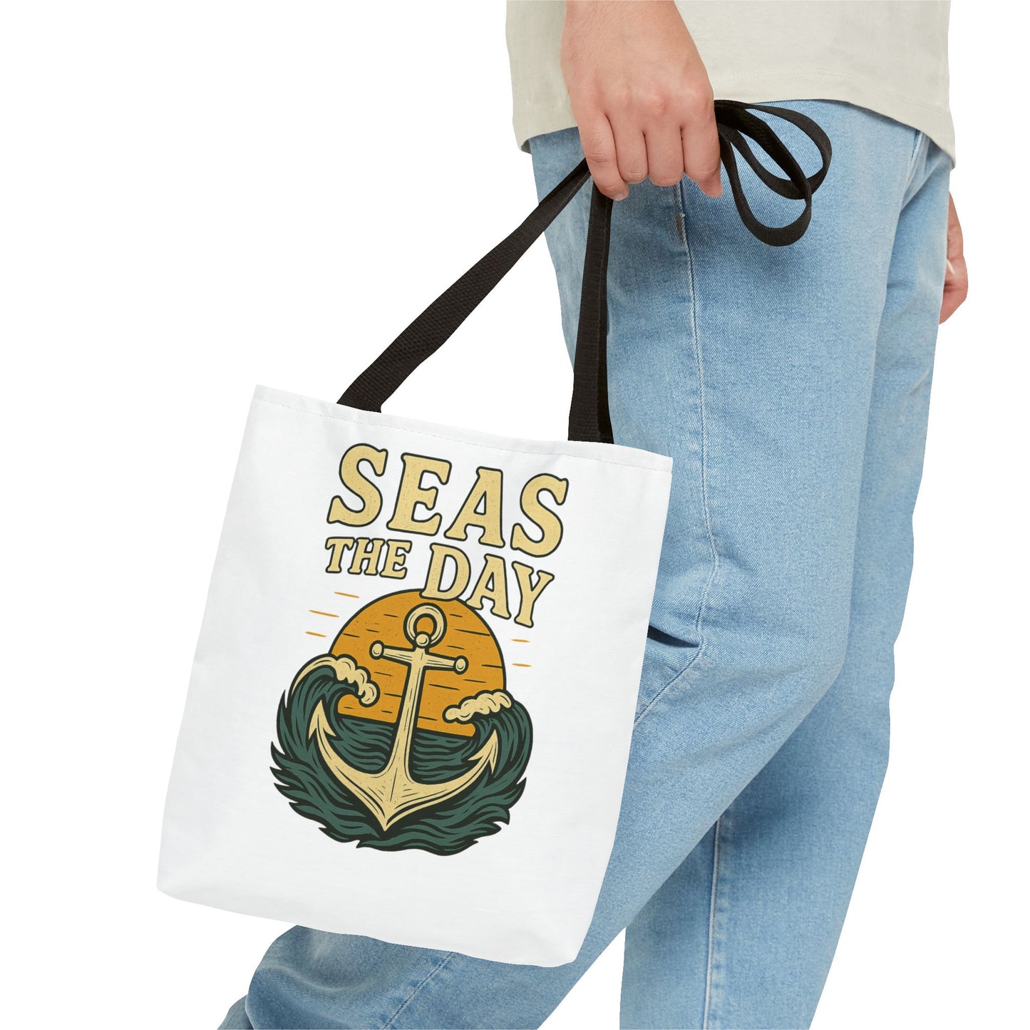 "Seas the Day" Nautical Tote Bag – Funny Beach Quote Canvas Bag with Anchor | Coastal Gift Idea for Summer, Travel, or Daily Use