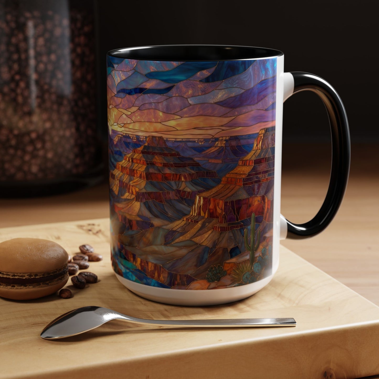 Stained Glass Grand Canyon Mug, Southwest Landscape Coffee Cup, Sunset Canyon Art Mug, Nature Gift For Hikers, Colorful Scenic Grand Canyon Illustration