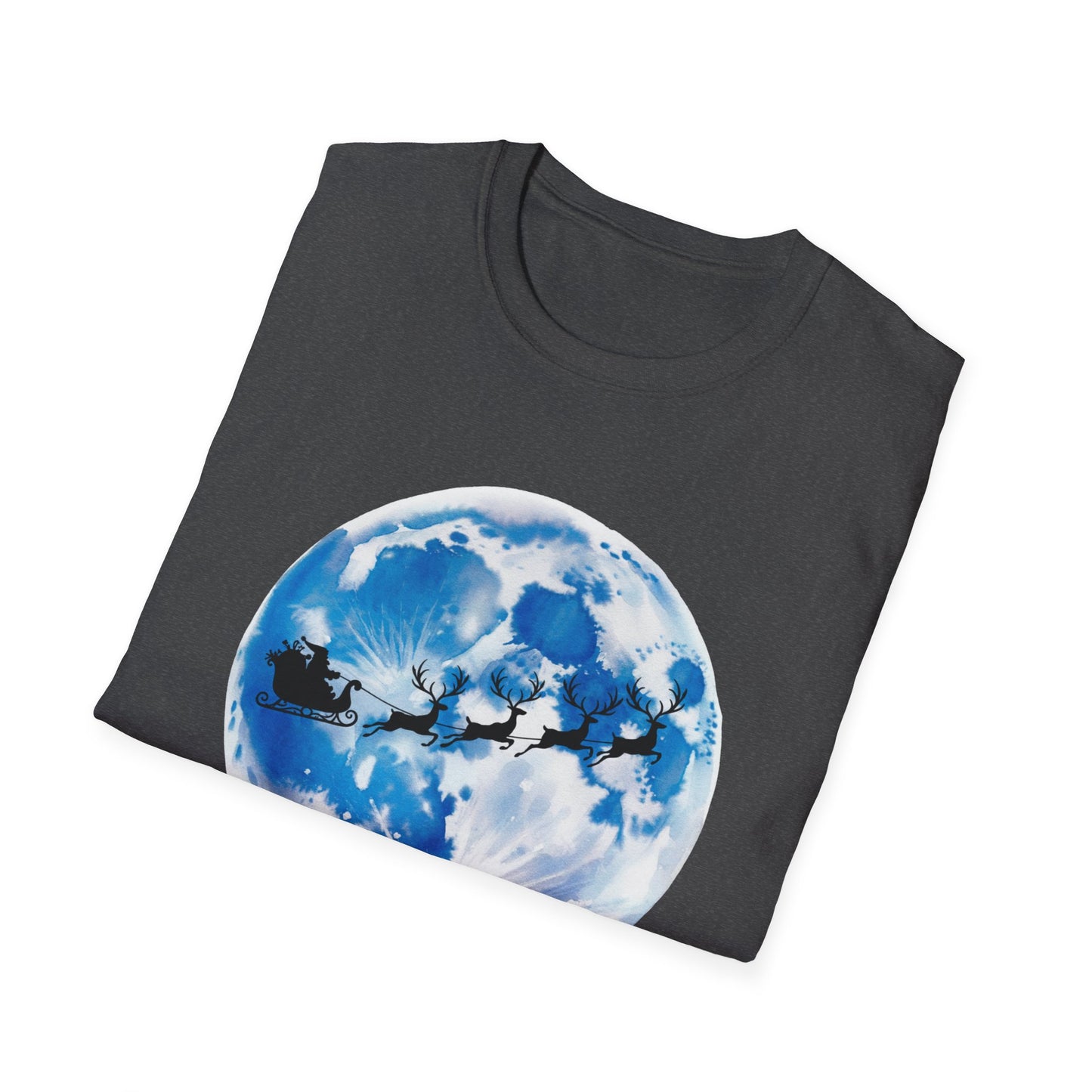 Santa Moon Christmas T-Shirt, Reindeer Sleigh Christmas Tee, Holiday Moonlight Xmas Shirt, Festive Christmas Graphic Tee, Winter Night Christmas Gift Tee