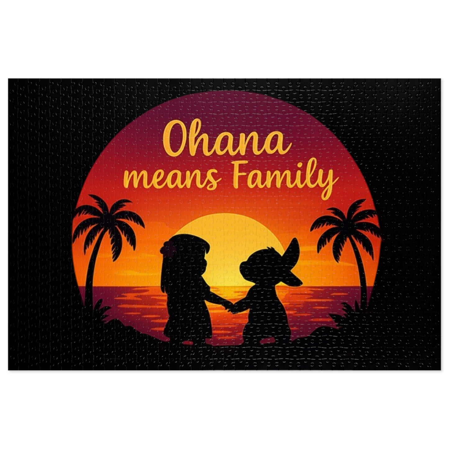 Ohana Means Family Jigsaw Puzzle - Sunset Silhouette, Hawaiian Gift, Family Puzzle, Family Quote Puzzle