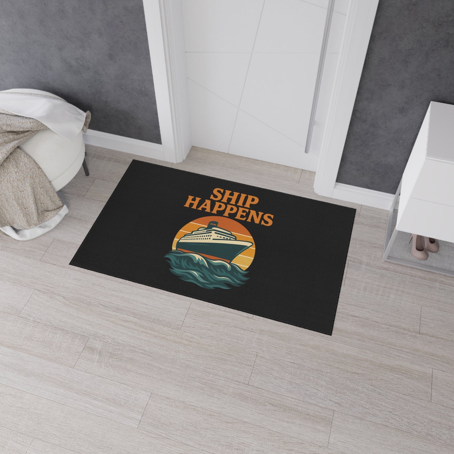 Floor Mat - Cruise Ship 'Ship Happens' Design Nautical Decor Gift for Traveler Ocean Mat Sea Decoration