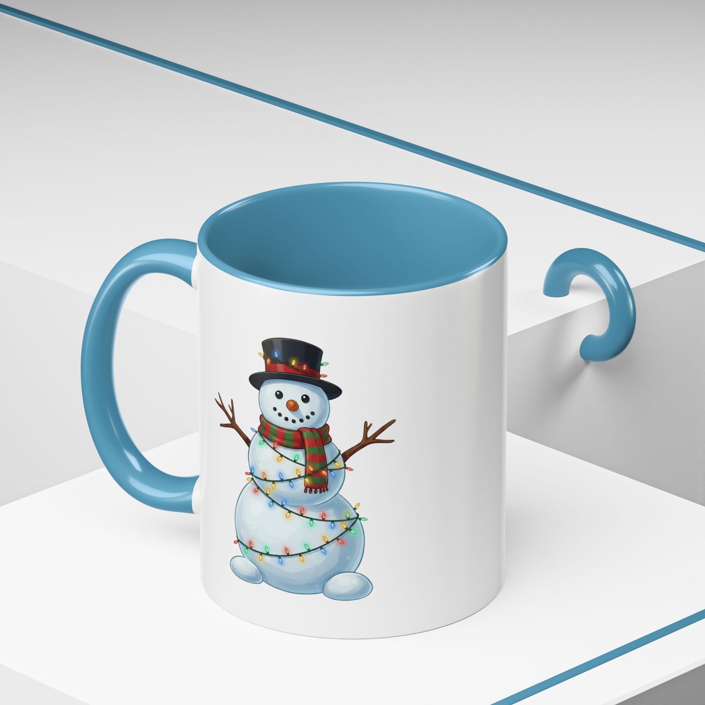 Snowman Christmas Mug, Snowman Wrapped in Lights Mug, Holiday Coffee Cup, Cute Winter Snowman Cup, Christmas Gift Mug, Xmas Cocoa Mug