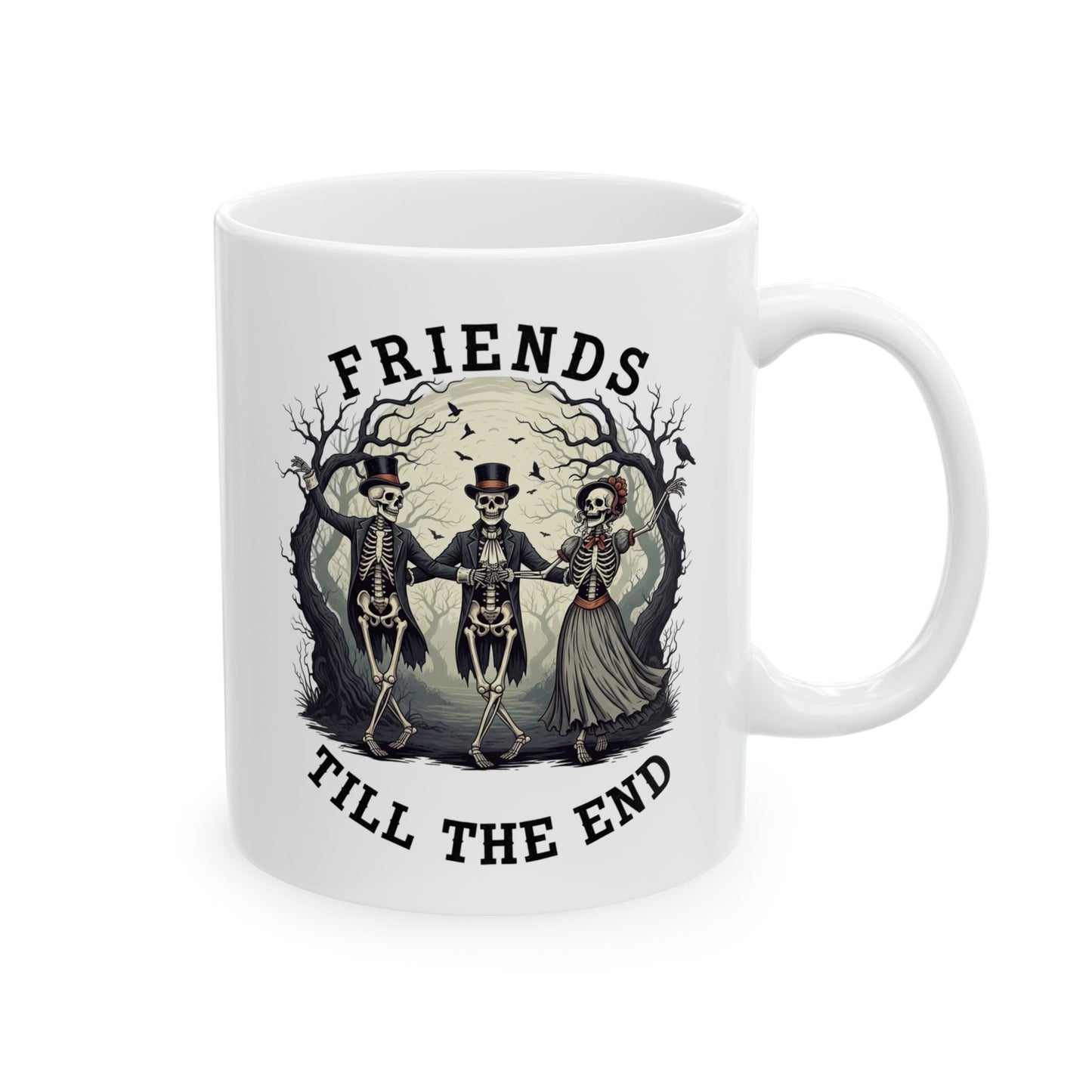 Friends Till The End Skeleton Mug - Halloween Skull Coffee Cup, Gothic Skeleton Friends Gift, Dark Academia Spooky 11oz, 15oz Ceramic