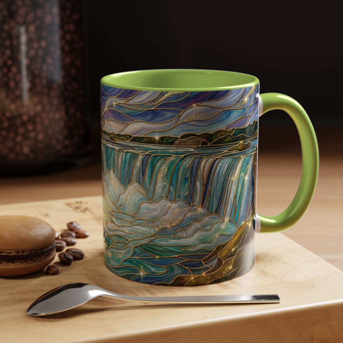 Faux Stained Glass Niagara Falls Mug, Waterfall Coffee Cup, Canada Souvenir Gift, Upstate New York Travel Memento, Nature Lover Tea Cup