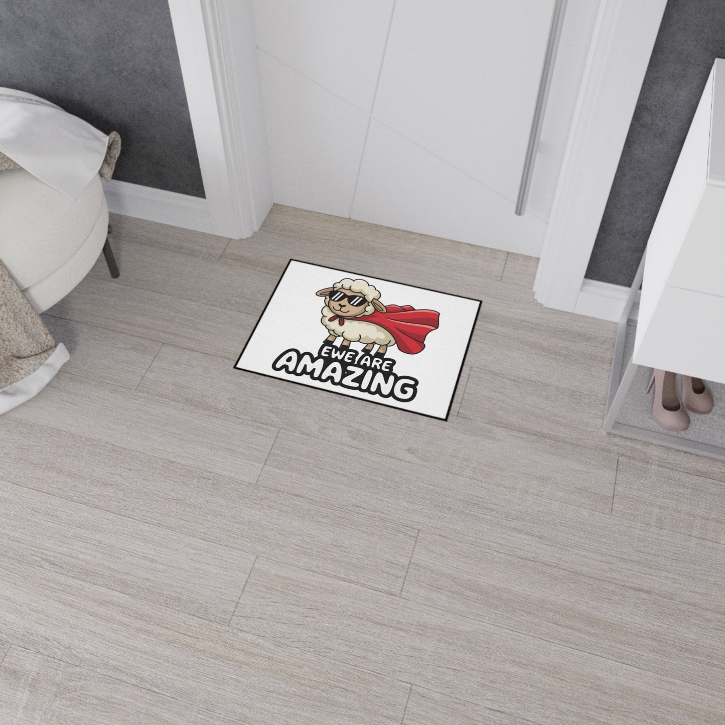 Funny Sheep Welcome Mat - “Ewe Are Amazing” Rug | Cute Farmhouse Door Mat | Superhero Animal Pun Rug | Funny Gift for Animal Lovers