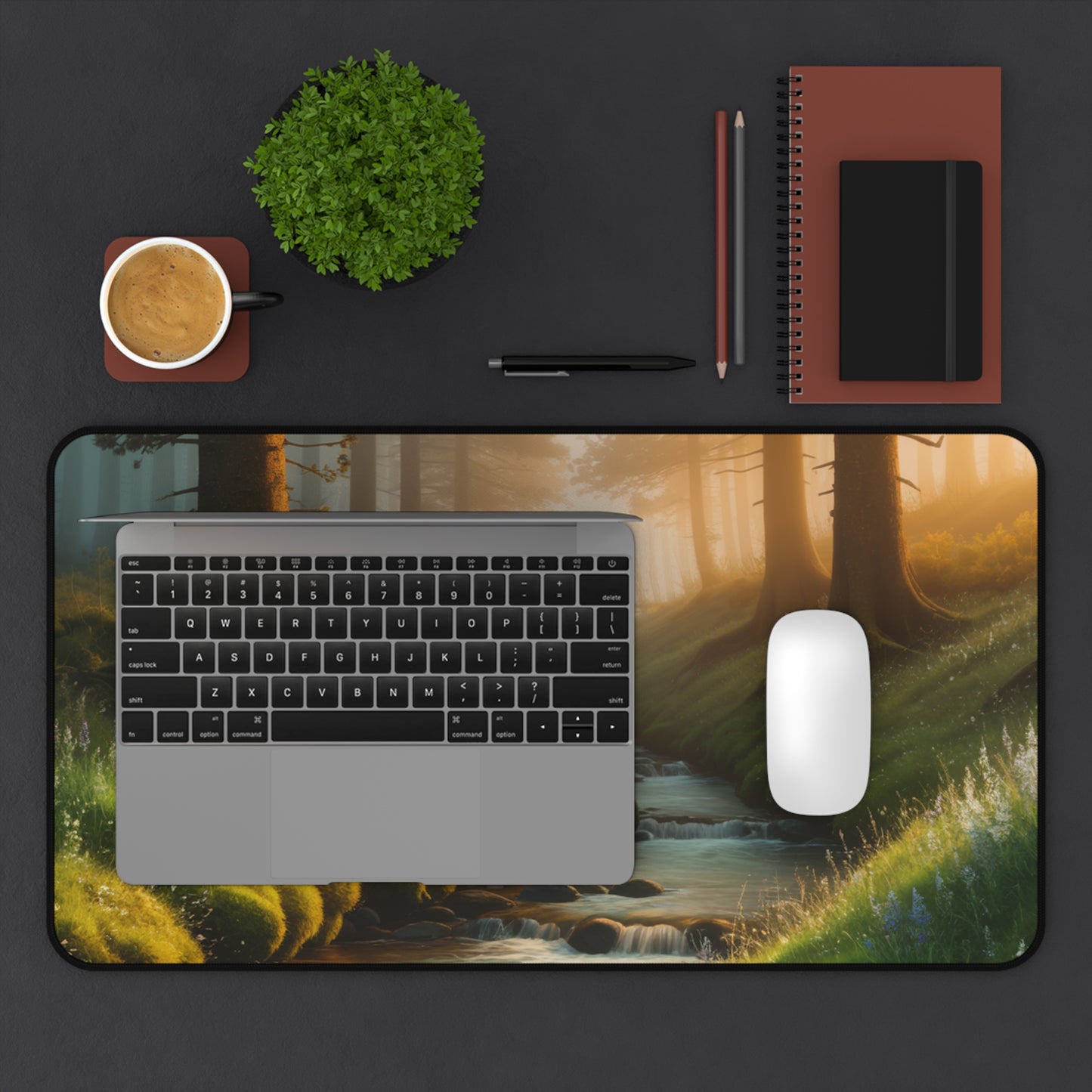Desk Mat Mouse Pad with Forest Stream Design Nature Decor Office Decoration Stream Home Decor