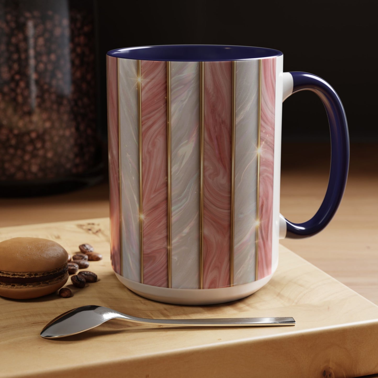 Pink Marble Coffee Mug, Gold Stripe Faux Agate Cup, Glam Desk Accessory, Elegant Tea Mug, Luxury Gift for Her, Chic Office Desk Decor
