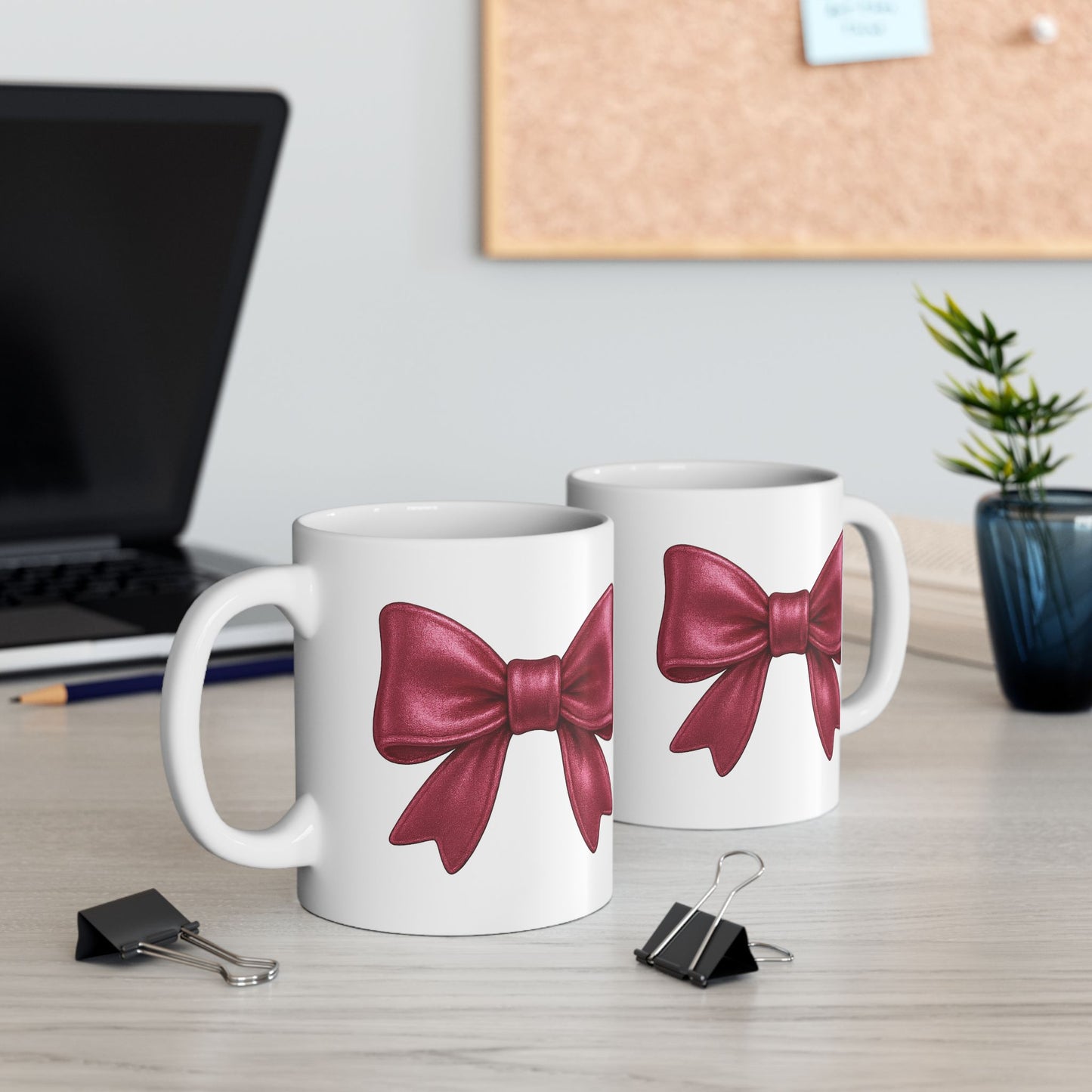 Pink Metallic Bow Mug - Cute Girly Coffee Cup | Glossy Ribbon Design | Gift for Her | Aesthetic Desk Mug | Feminine Ceramic Tea Mug