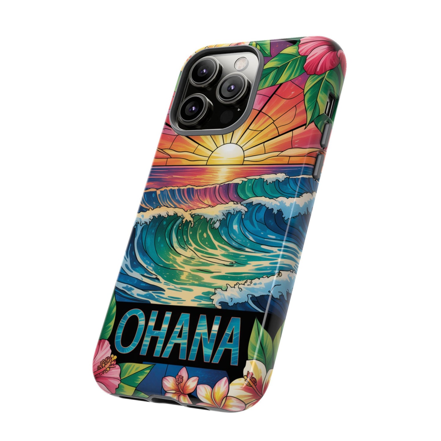 Ohana iPhone Case Tropical Hawaiian Sunset Phone Cover Wave Floral Beach Art Cute Gift for iPhone Lovers
