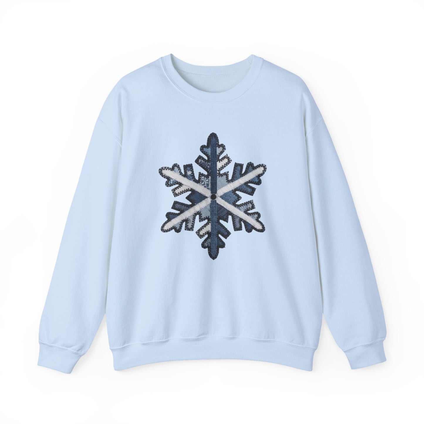 Faux Patchwork Snowflake Sweatshirt, Winter Snowflake Crewneck, Cozy Christmas Sweatshirt, Holiday Patchwork Sweater, Winter Gift