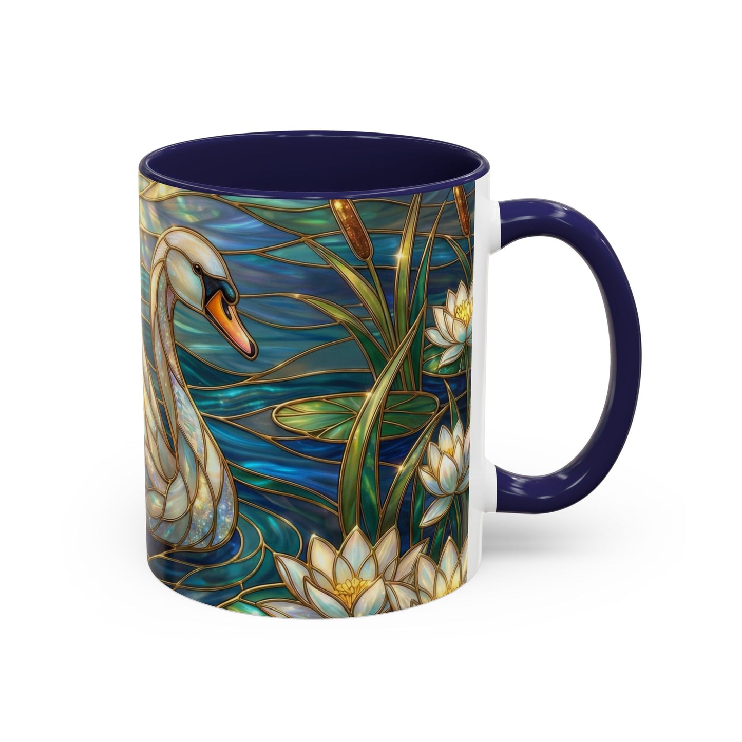 Stained Glass Swan Mug, Swan Coffee Cup, Elegant Swan Art Mug, Nature Decor Gift, Lake Swan Mug, Serene Animal Coffee Cup