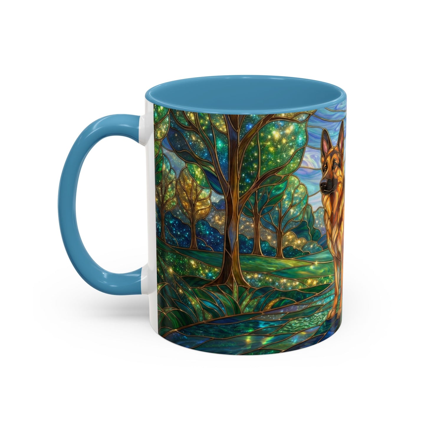 Stained Glass German Shepherd Mug, Dog Lover Coffee Mug, German Shepherd Art Cup, Pet Memorial Gift, Colorful Dog Mug, Nature Art Mug