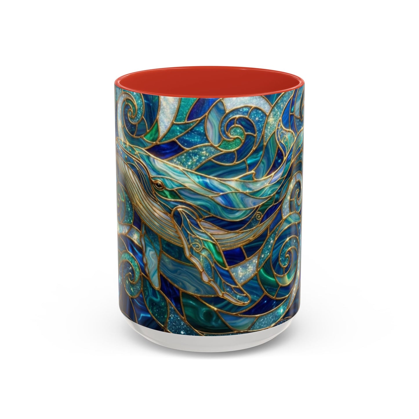 Stained Glass Whale Mug, Ocean Art Coffee Cup, Blue Sea Life Design, Nautical Gift For Ocean Lovers, Colorful Stained Glass Whale Cup