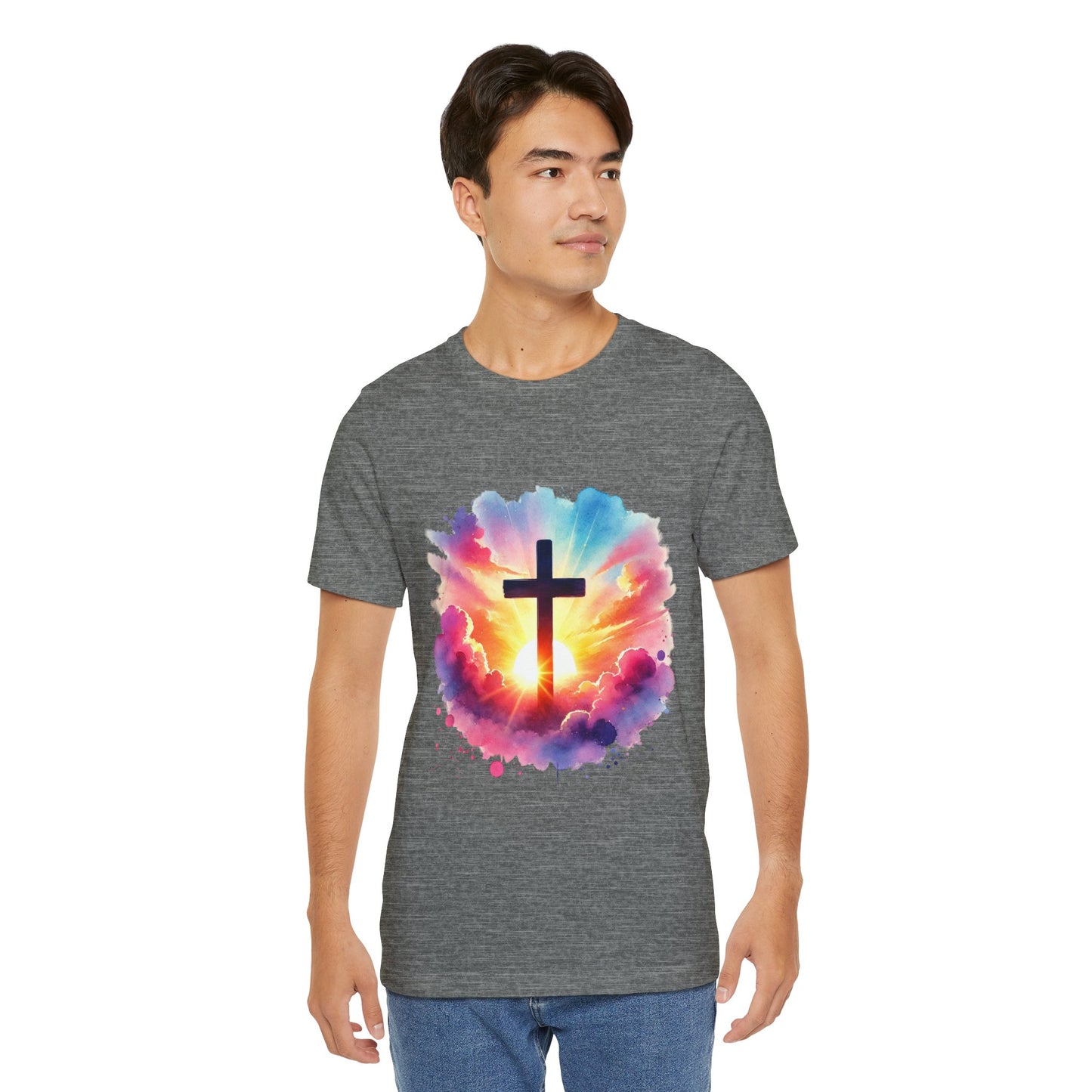 Faith Cross Sunburst Christian Tee | Inspirational Christian T-Shirt | Colorful Sunrise Cross Shirt | Faith Gifts for Women Men