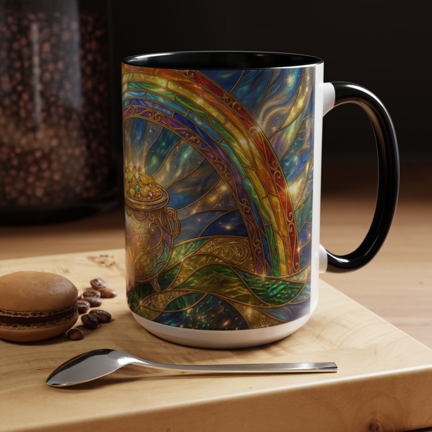 Stained Glass Pot of Gold Mug, Rainbow Coffee Cup, St Patricks Day Gift, Magical Fantasy Tea Mug, Celestial Drinkware, Lucky Irish Gift