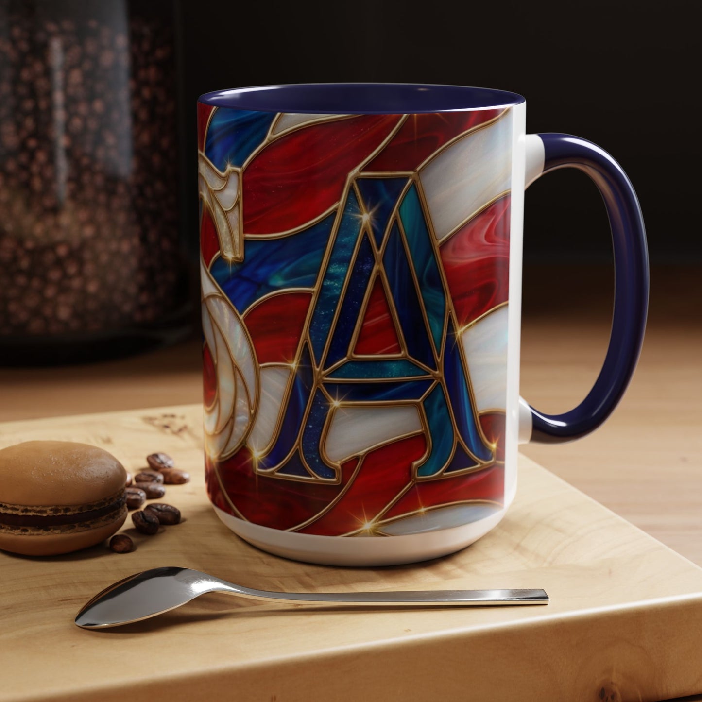 USA Patriotic Coffee Mug, Stained Glass USA Mug, Red White Blue Ceramic Mug, American Flag Style Mug, 11oz 15oz Mug